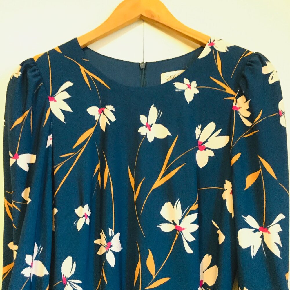 Eliza J Classy Blue Floral Belted Retro A-Line Maxi Dress - Picture 3 of 16